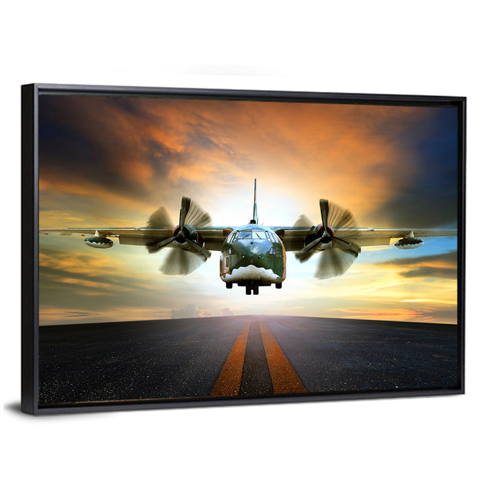 Vintage Military Transport Plane Wall Art as a framed canvas