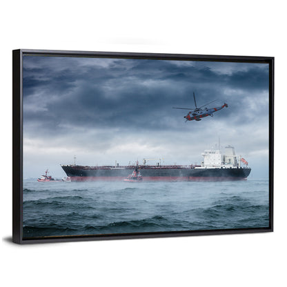 Rescue Helicopter Over Cargo Ship Wall Art