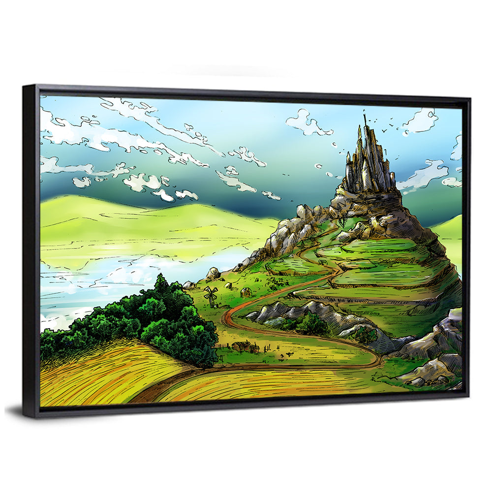Hilltop Fairy Castle Illustration Wall Art