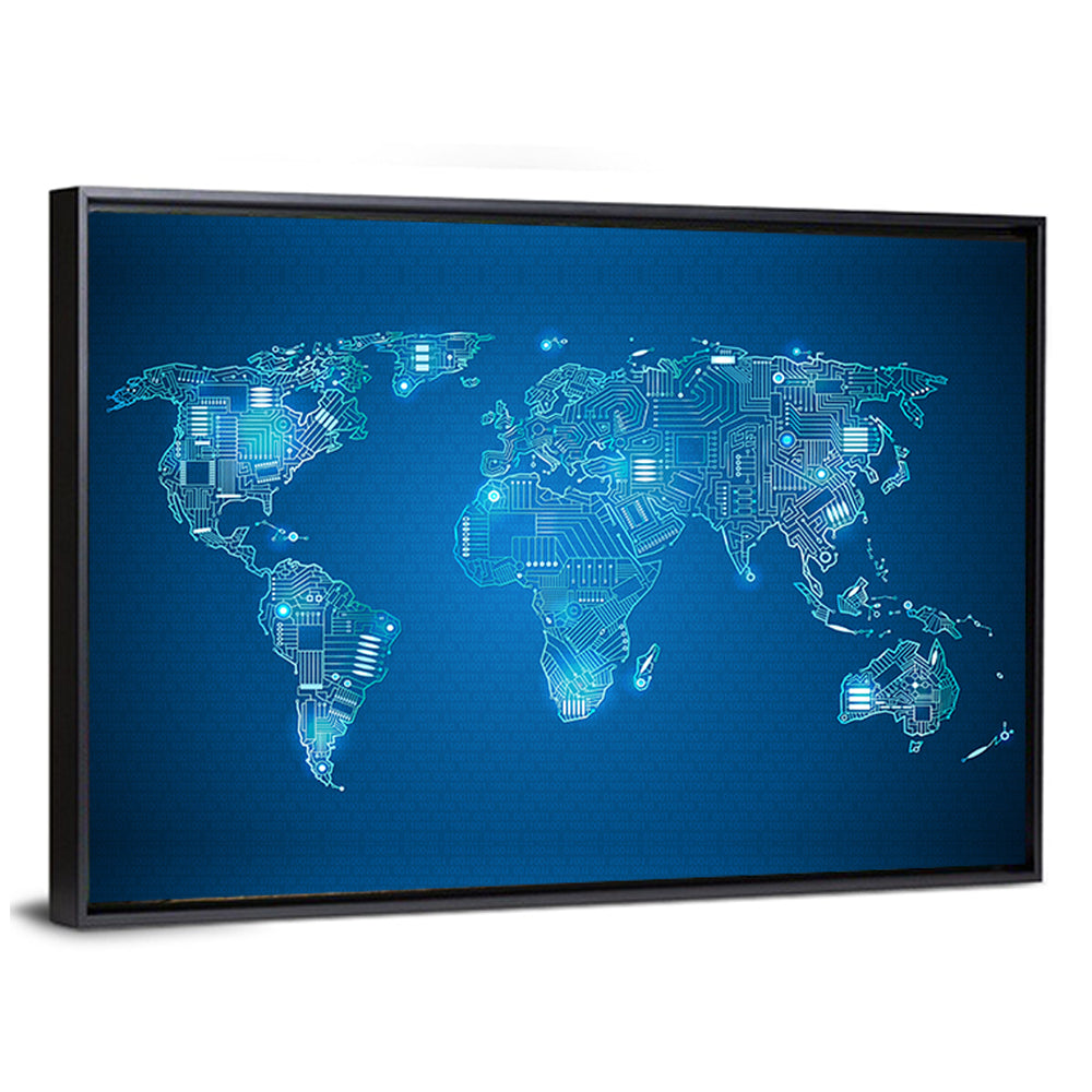 Digital Circuit World Map Wall Art
