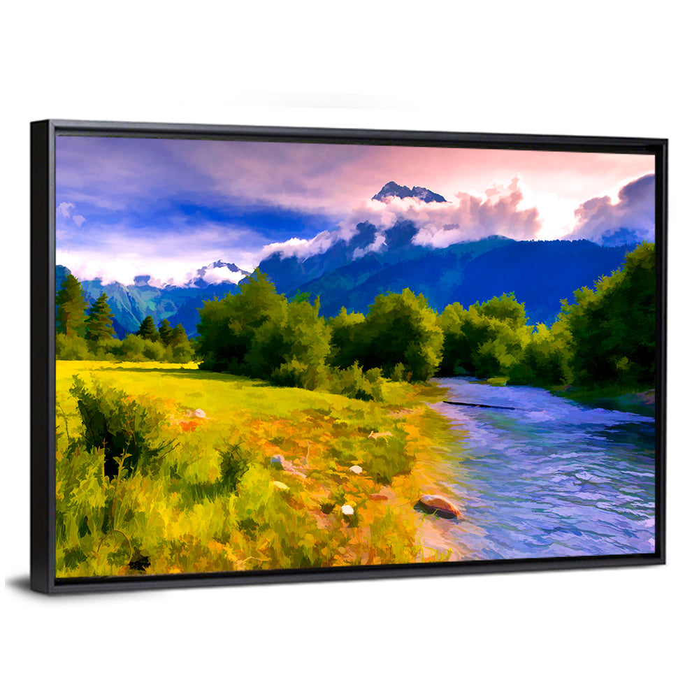 Mountain River Through Meadow Wall Art