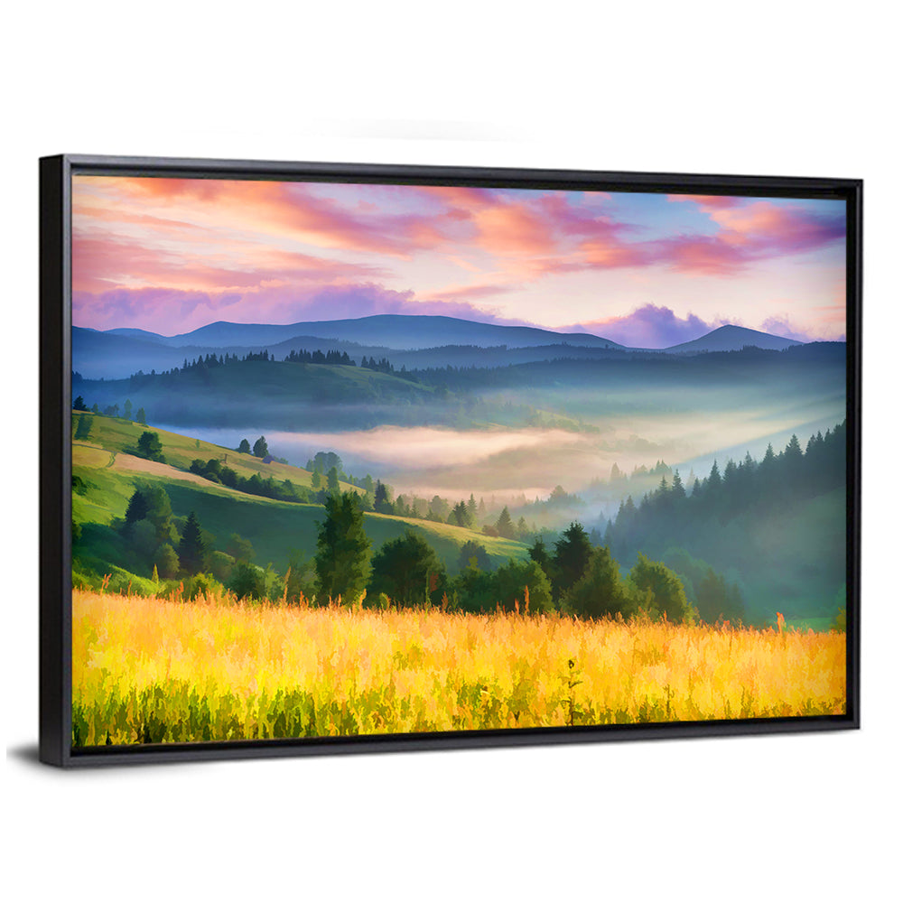 Sunrise Mist Over Mountain Meadow Wall Art