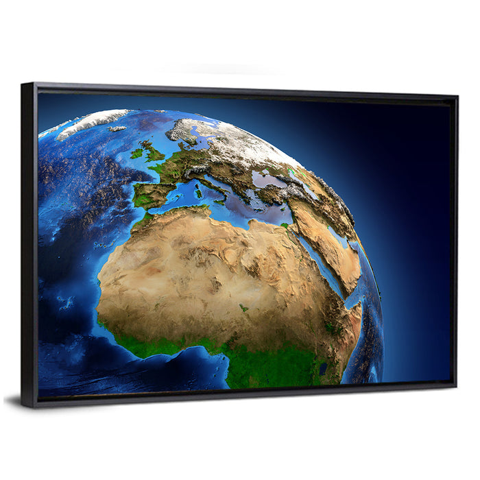 Detailed Earth from Space Wall Art as a framed canvas