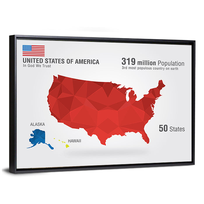 United States Geometric Map Wall Art as a framed canvas