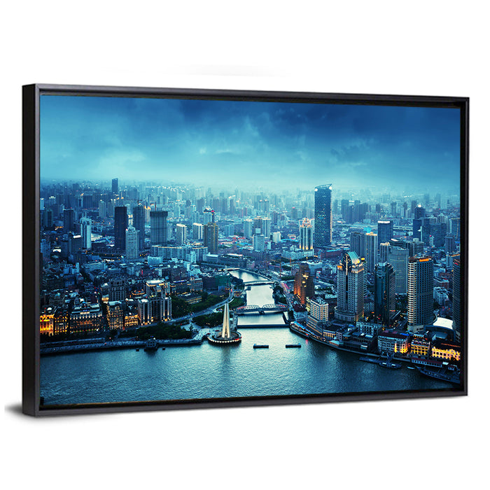 Shanghai at Sunset Wall Art as a framed canvas