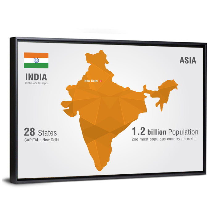 Polygonal India Map Infographic Wall Art as a framed canvas