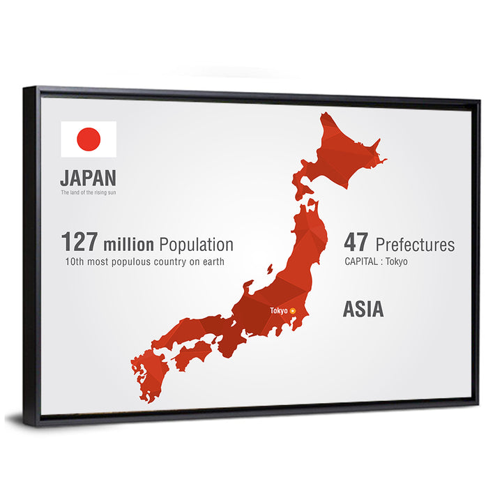 Japan Map Infographic with Tokyo Marker Wall Art