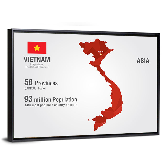 Geometric Vietnam Map Wall Art as a framed canvas