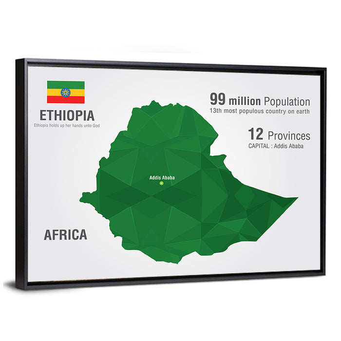 Ethiopia Low-poly Map Wall Art as a framed canvas