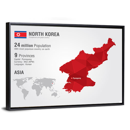 North Korea Geometric Map Wall Art