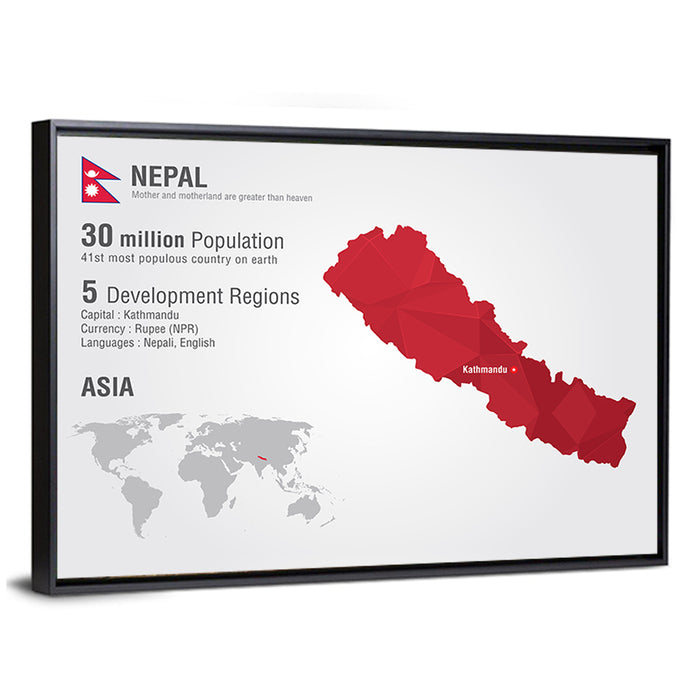 Polygonal Map of Nepal Wall Art as a framed canvas