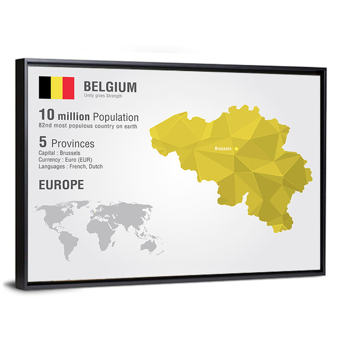 Belgium Geometric Map Wall Art as a framed canvas