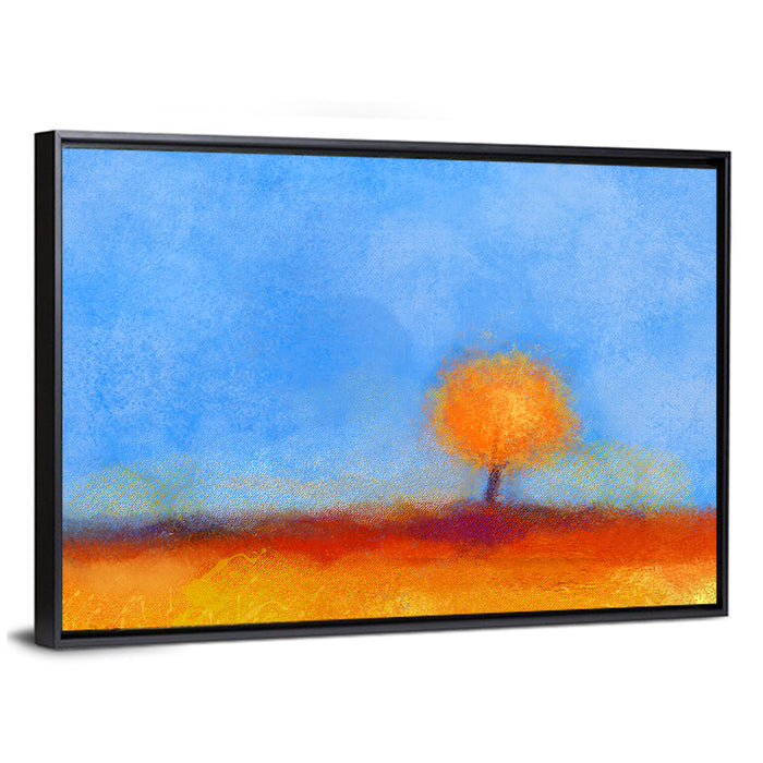 Golden Hour Lone Tree Wall Art as a framed canvas