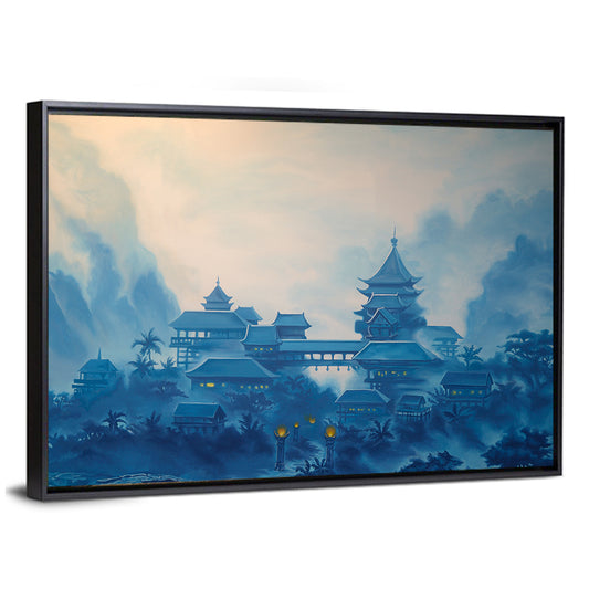 Misty Chinese Mountain Temple Wall Art