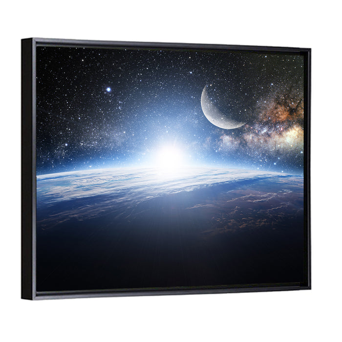 Sunrise Over Earth from Space Wall Art as a framed canvas