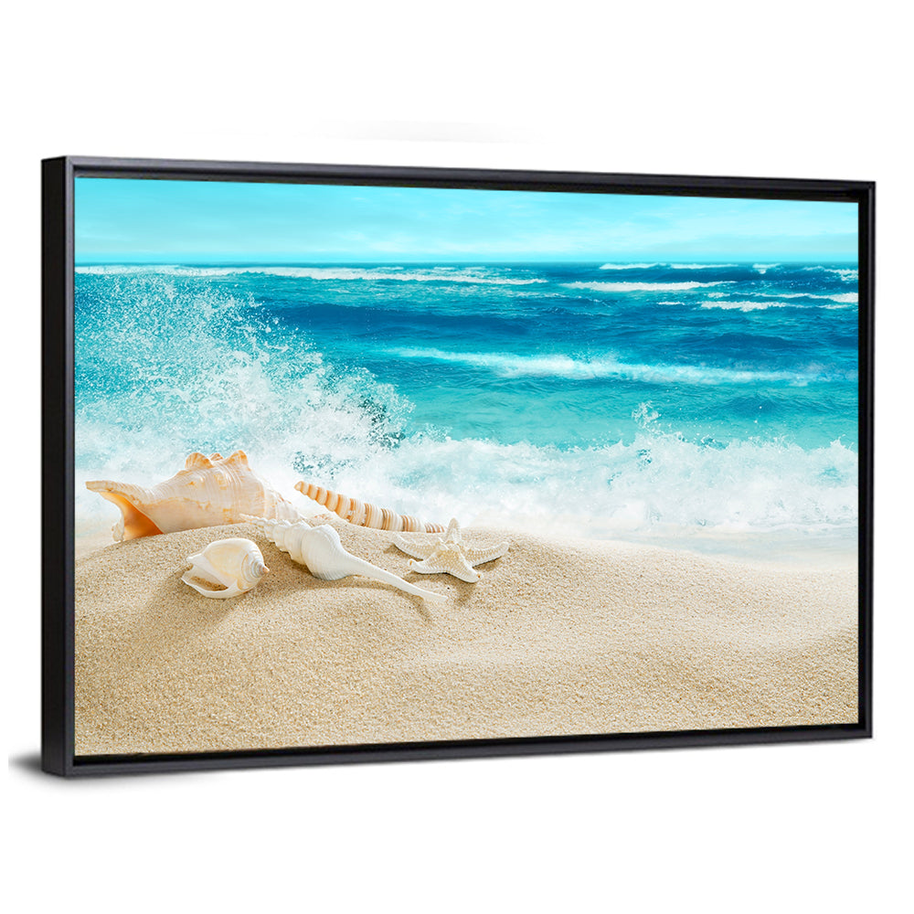 Seashells and Splashing Waves Wall Art
