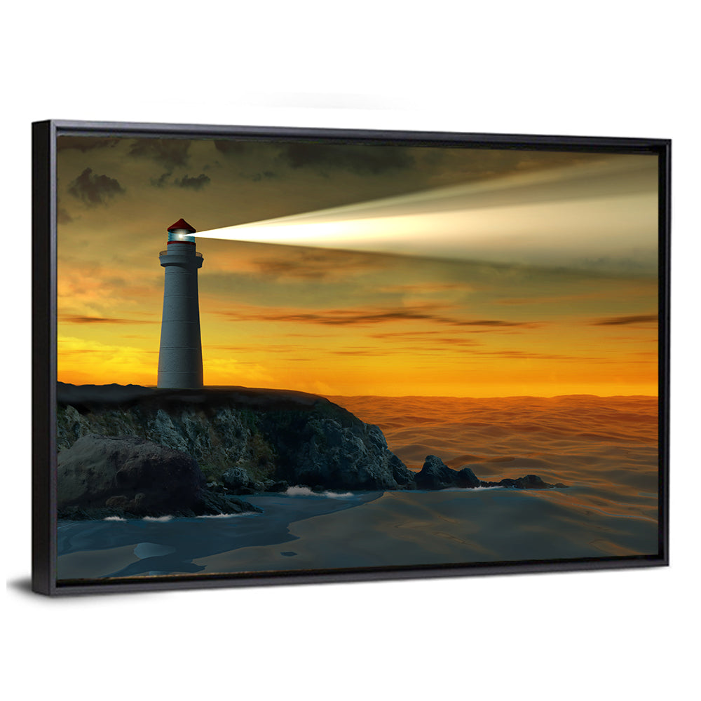 Solitary Lighthouse at Sunset Wall Art