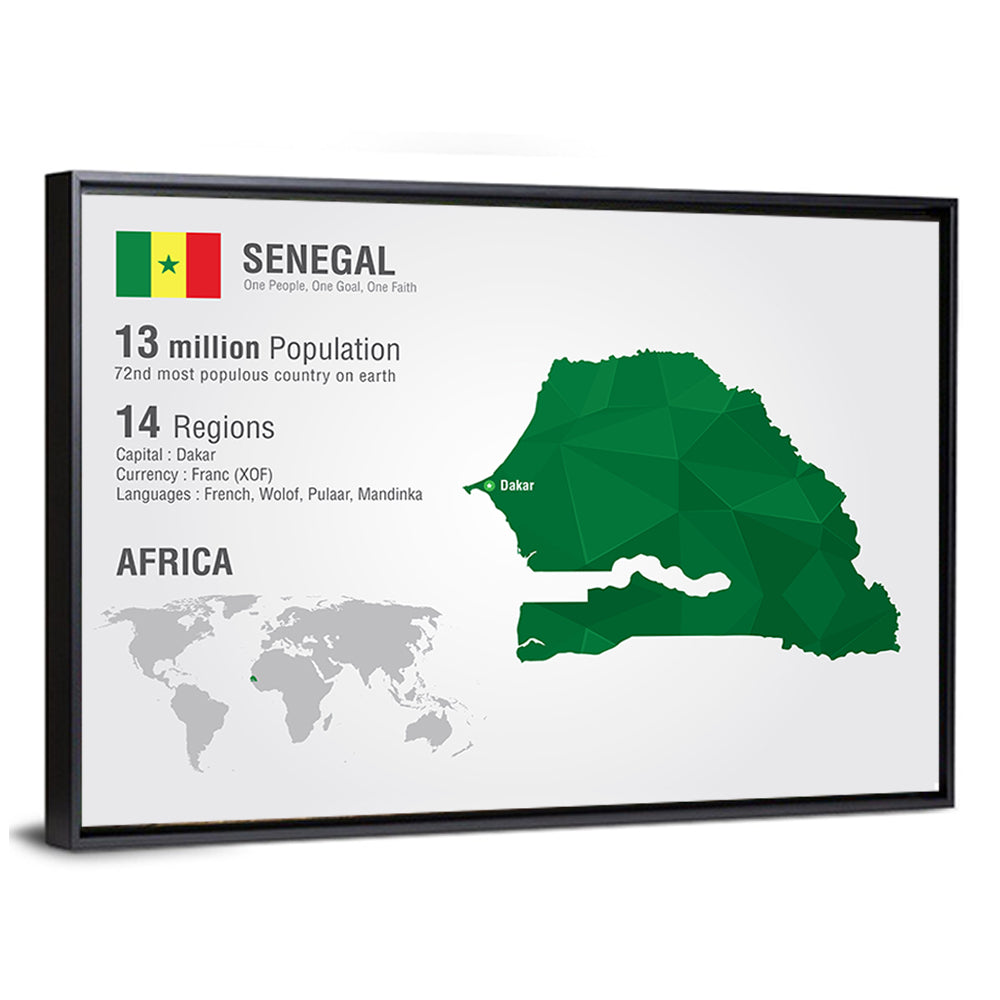 Senegal Map with Flag Wall Art