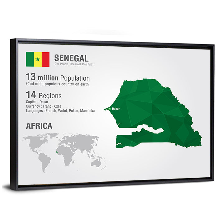 Senegal Map with Flag Wall Art