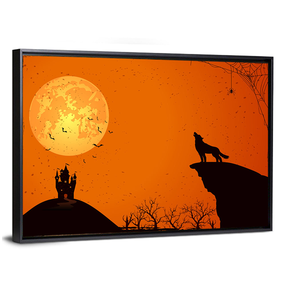 Howling Wolf Under Full Moon Wall Art