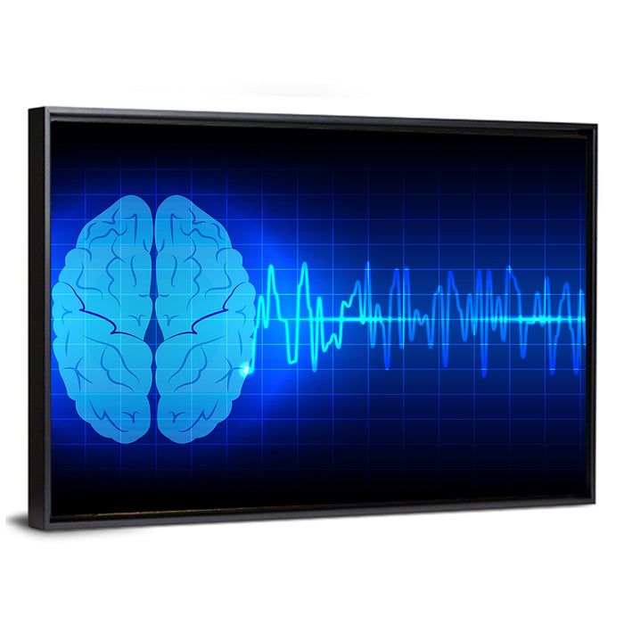 Glowing Brain Wave Visualization Wall Art as a framed canvas