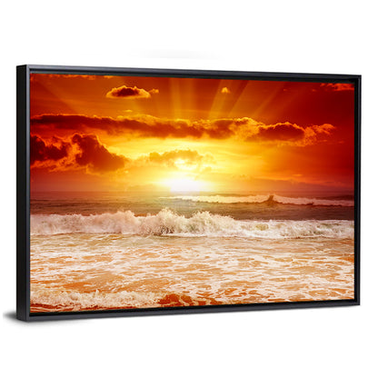 Golden Sunset Over Ocean Waves Wall Art