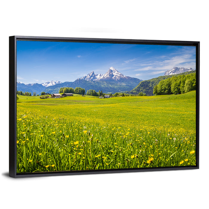 Watzmann Mountain Meadow Wall Art as a framed canvas