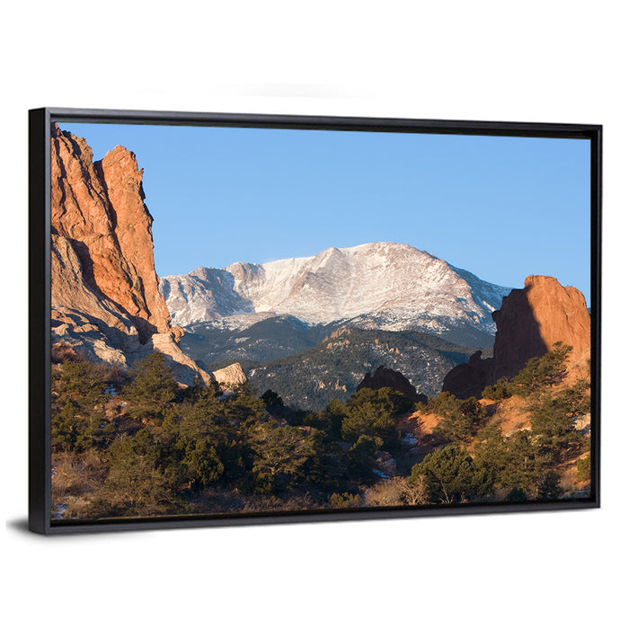 Pikes Peak Sunrise, Garden of the Gods Wall Art as a framed canvas