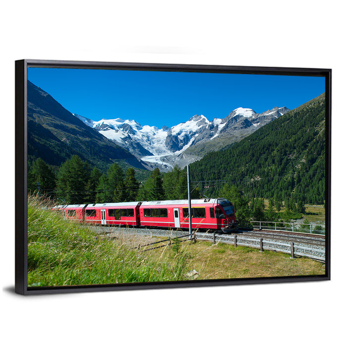 Bernina Express in Swiss Alps Wall Art as a framed canvas