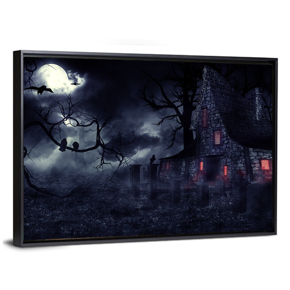 Haunted House Under Full Moon Wall Art