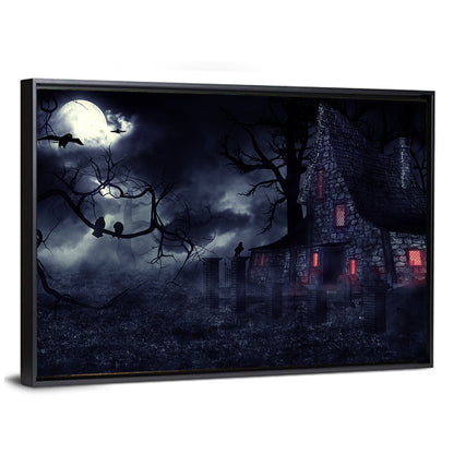 Haunted House Under Full Moon Wall Art
