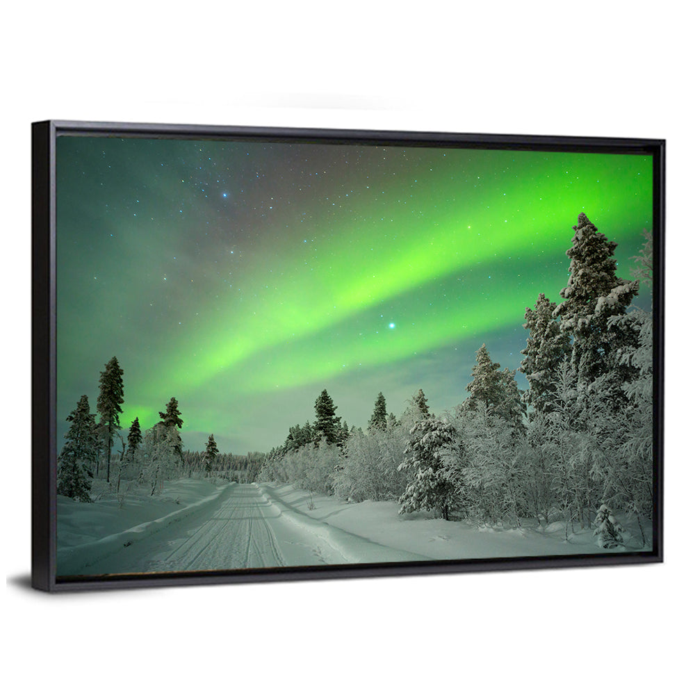 Aurora Over Snowy Forest Road Wall Art
