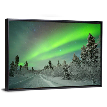 Aurora Over Snowy Forest Road Wall Art