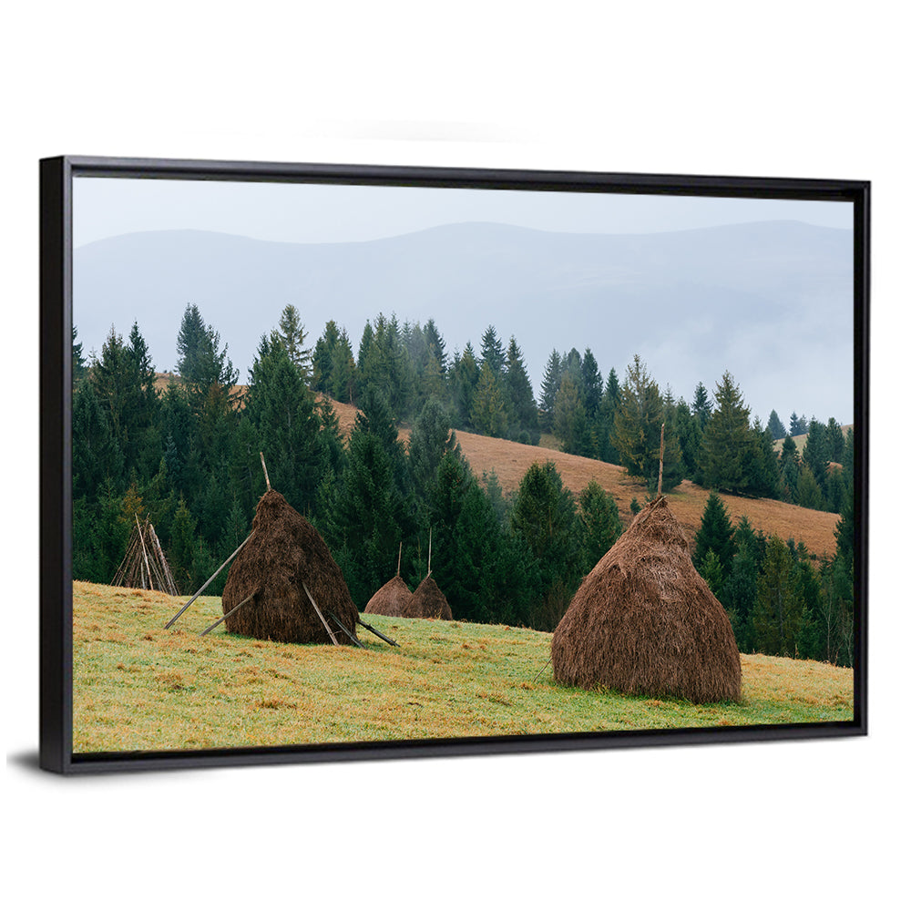 Haystacks in Mountain Village Wall Art