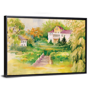 House In Woods Illustration Wall Art