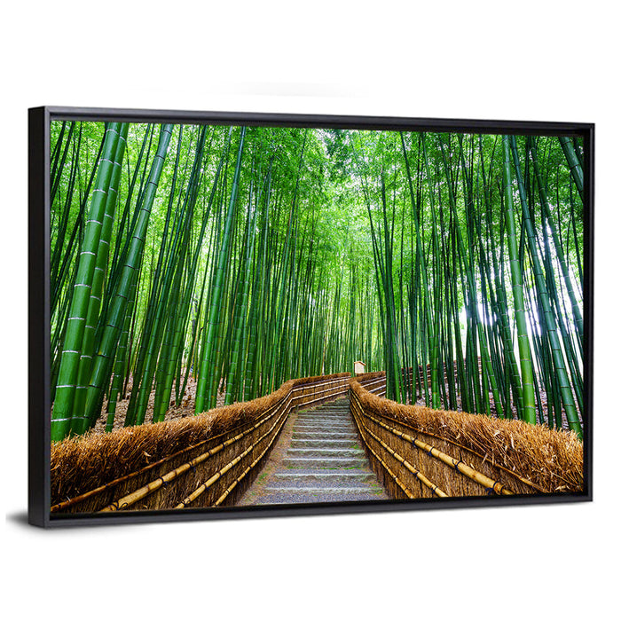 Stone Steps in Kyoto Bamboo Forest Wall Art as a framed canvas