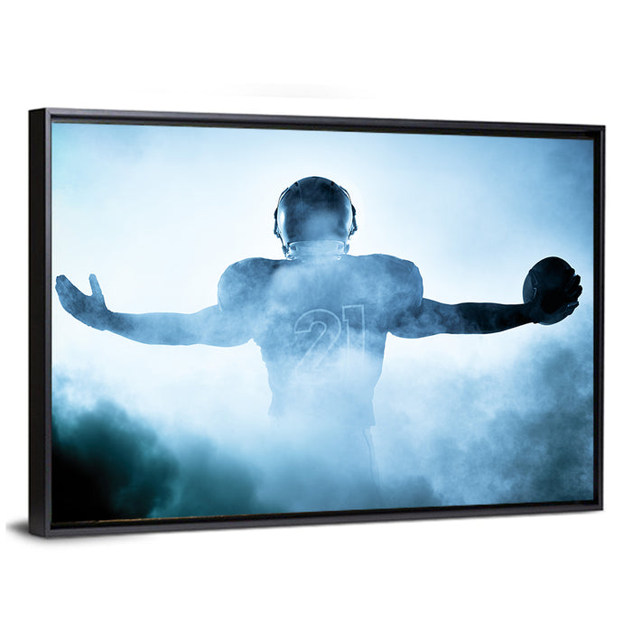 Number 21 Football Player in Fog Wall Art as a framed canvas