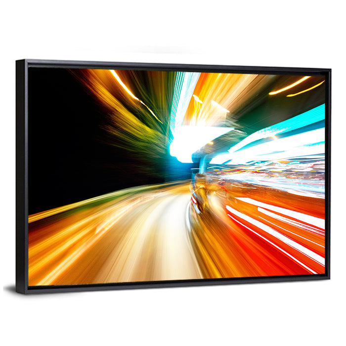 Night Traffic Light Trails Wall Art as a framed canvas