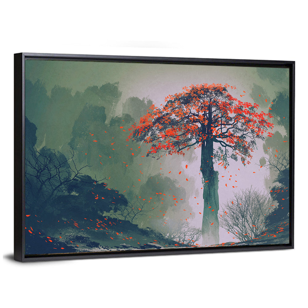 Misty Red Autumn Tree Wall Art
