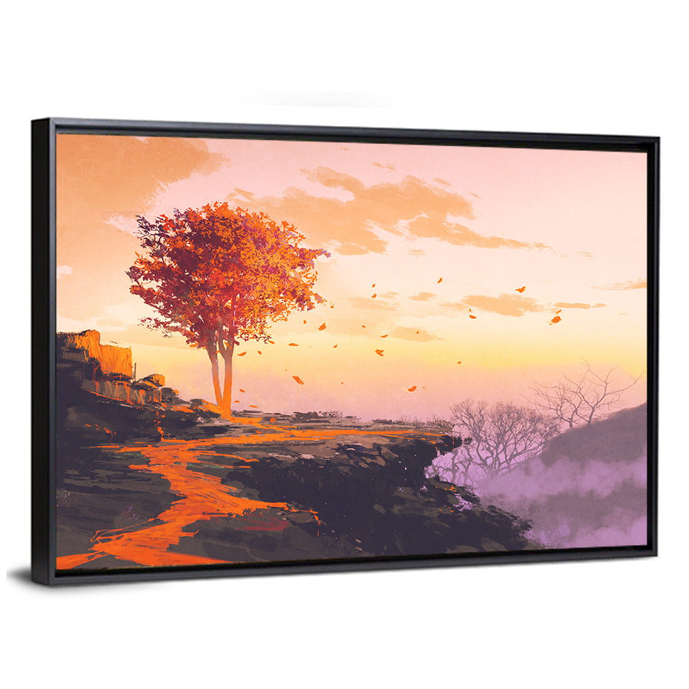 Melting Autumn Tree on Cliff Wall Art