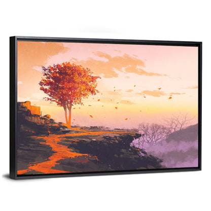 Melting Autumn Tree on Cliff Wall Art
