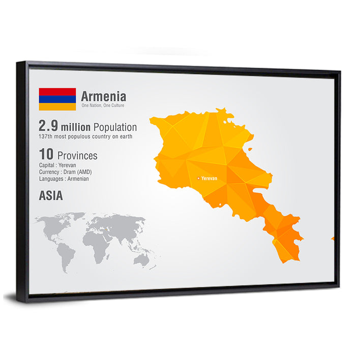 Armenia Low-poly Map Infographic Wall Art as a framed canvas
