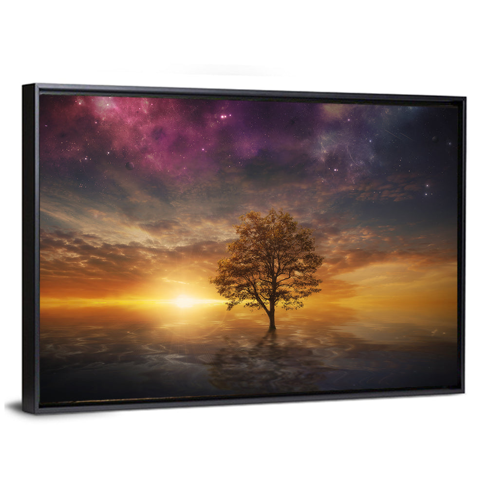 Surreal Tree Over Reflective Lake Wall Art