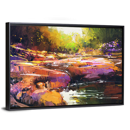 Autumn Stream with Textured Rocks Wall Art