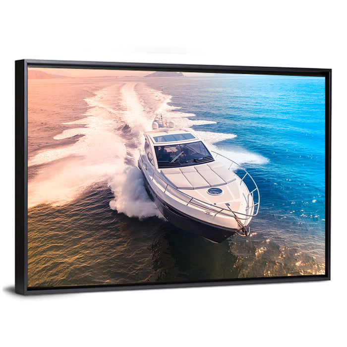 Luxury Motorboat in Motion Wall Art as a framed canvas