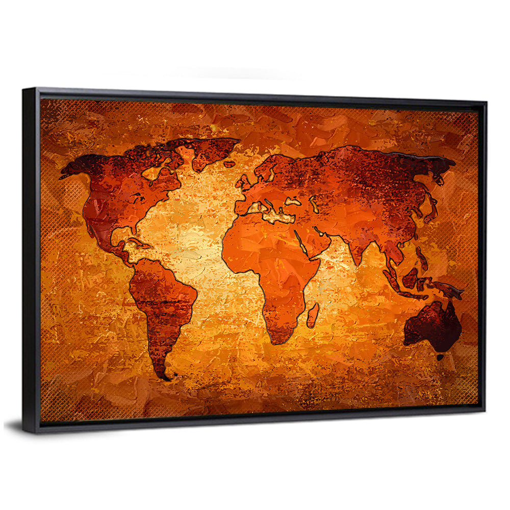 Glowing Orange World Map Wall Art