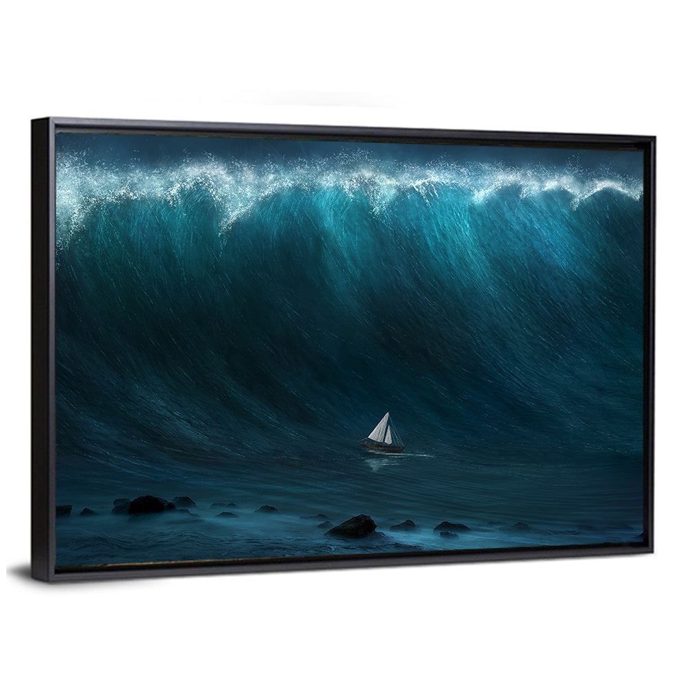 Sailboat Against Giant Wave Wall Art
