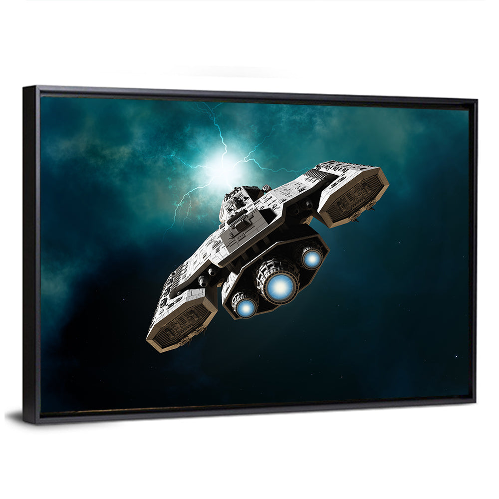 Low Angle Starship with Blue Thrusters Wall Art