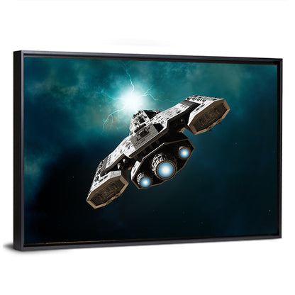 Low Angle Starship with Blue Thrusters Wall Art