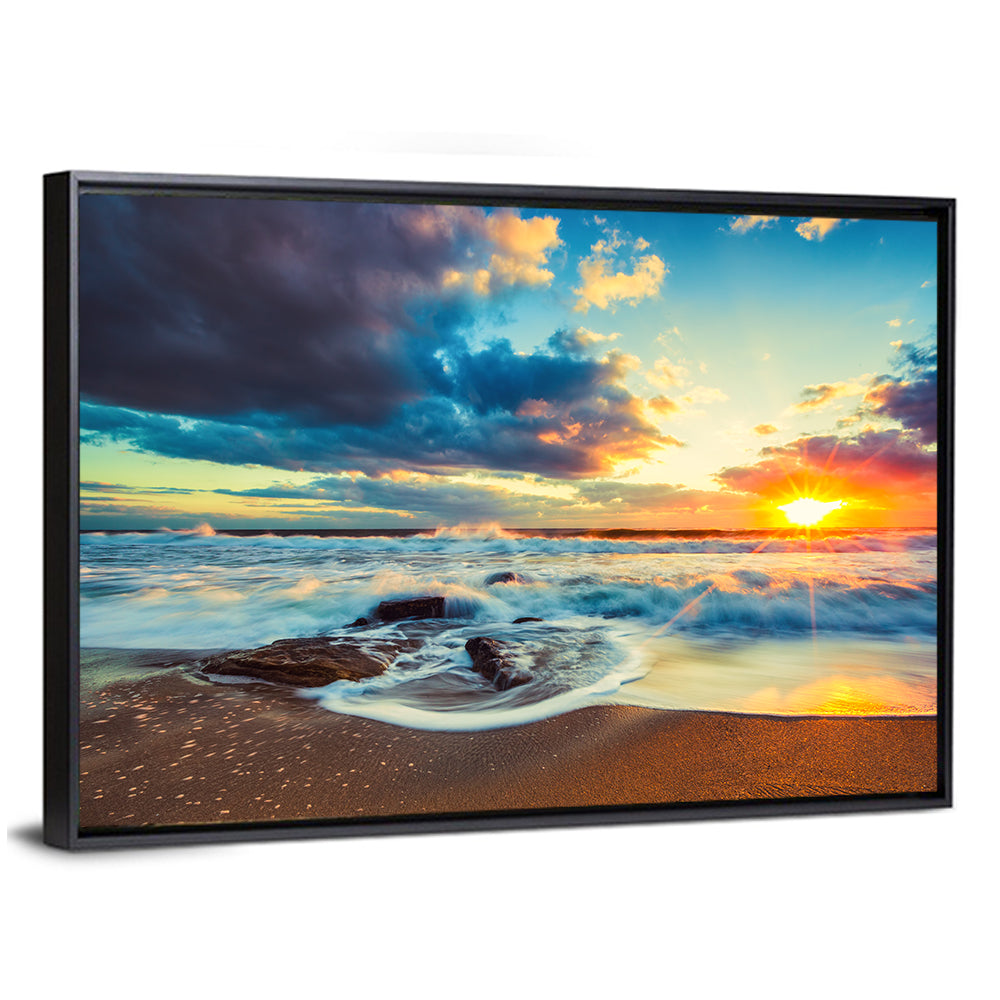Sunrise Cloudscape Over Rocky Shore Wall Art